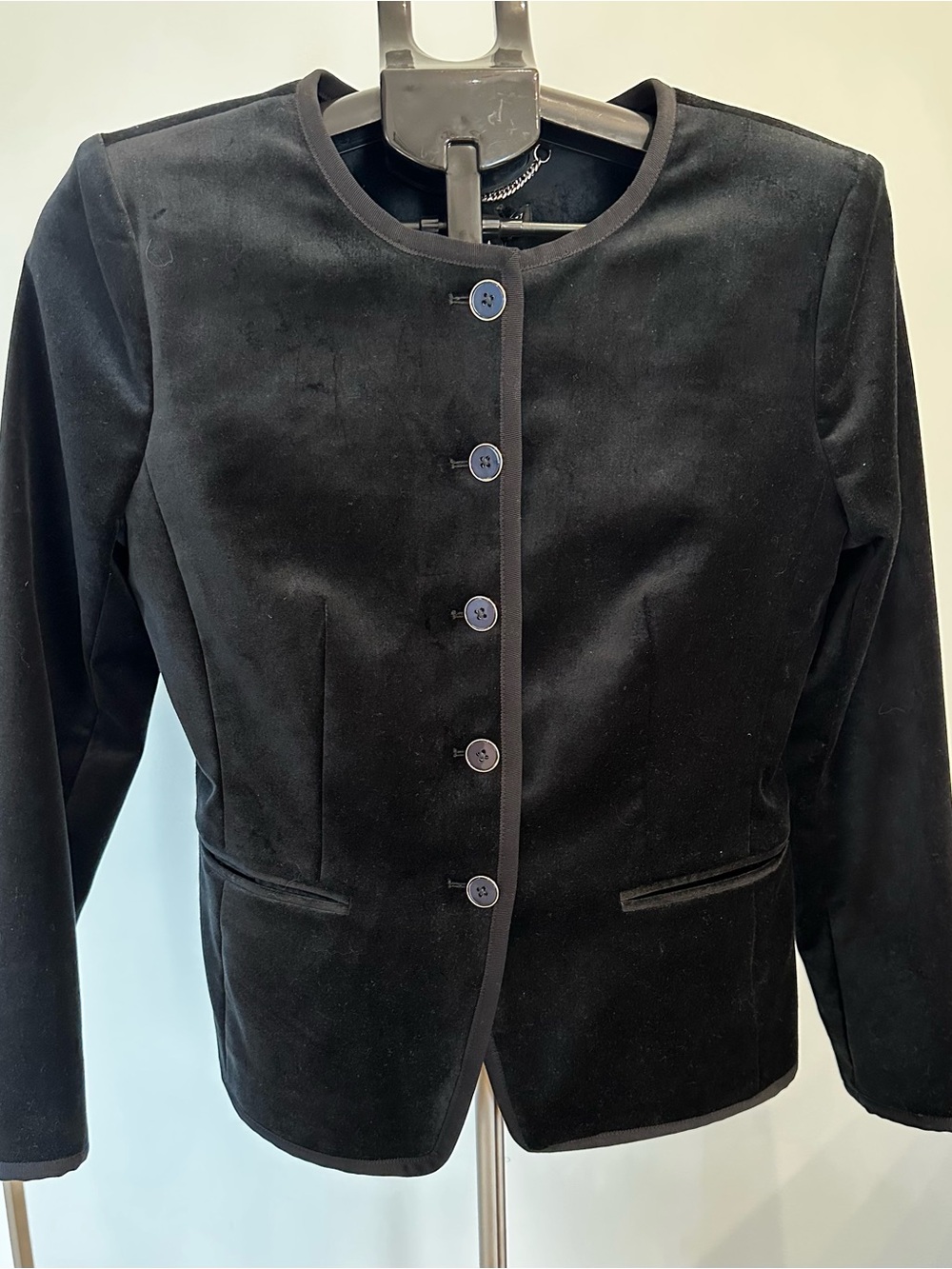 J. Crew Black Velvet Collarless Button Jacket